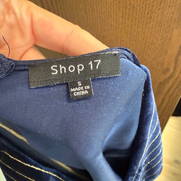 Small: Navy blue velvet with gold lines long sleeve dress - Picture 3 of 3